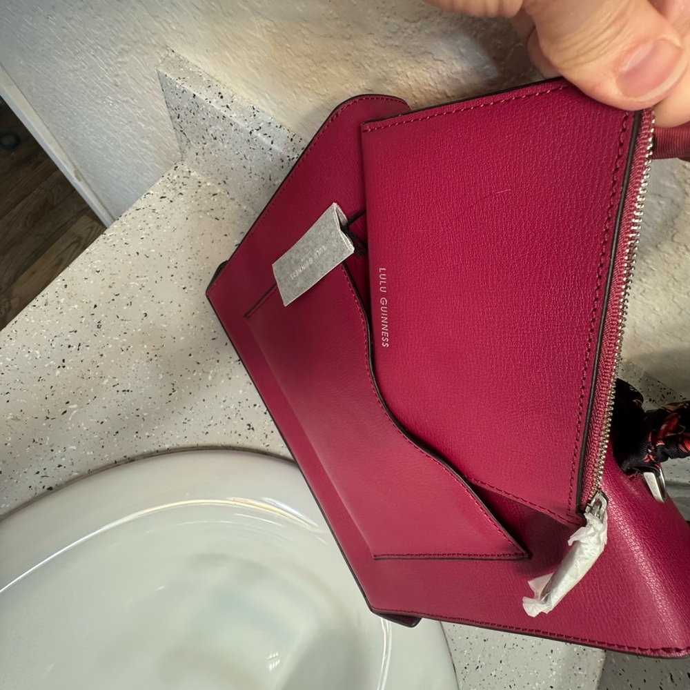 NWT Lulu Guinness Large Queenie Satchel Pink Raspberry Leather Crossbody Bag - Picture 4 of 15